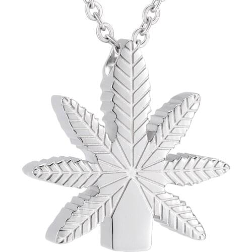 IJD9992 316L Stainless Steel Silver Color Maple Leaves Shape Memorial Urn Cremation Pendant Necklace for Women Keepsake Jewelry