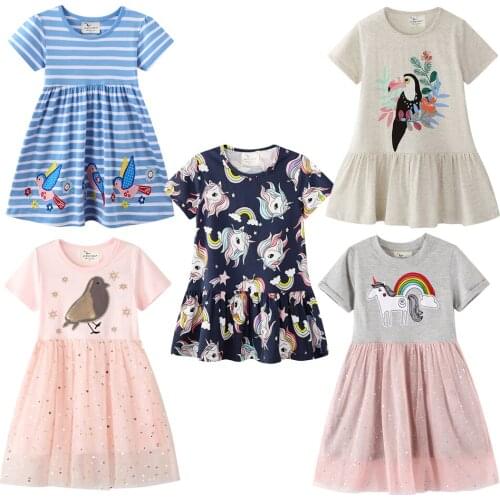 Unicorn Fancy Dresses for Girls Summer Shirts New Style Children Cotume Short Sleeve Sundress Baby Clothes Kids' Wear 2T-7T