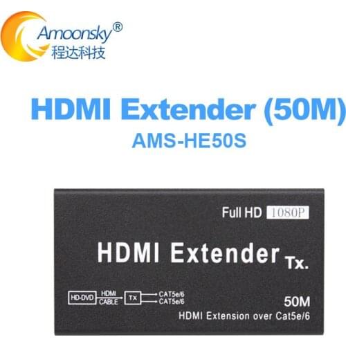 50M HDMI-Compatible Extender 1080p HDMl Transmitter Receiver over Cat 5e/6 RJ45 Ethernet Converter US EU Plug for LCD display