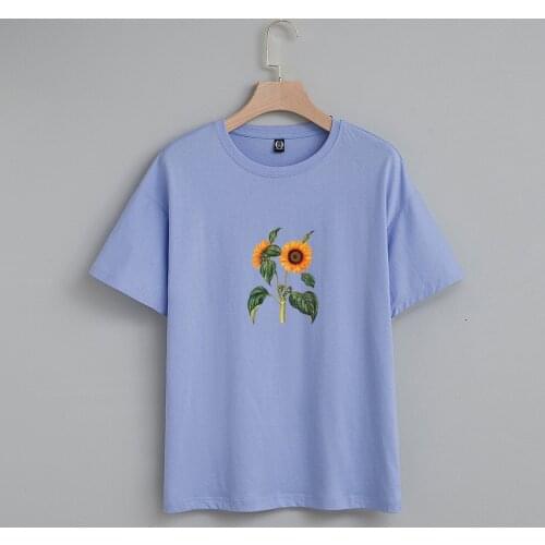 2020 Hipster Womens Plus Size T Shirt Femme Sunflower Print Tshirt Aesthetic Harajuku Streetwear T Shirts Cotton Women Clothes