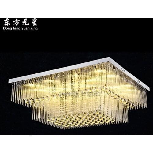 Crystal chandelier lamp led light rectangular base crystal hanging lighting decoration with dimming remote control