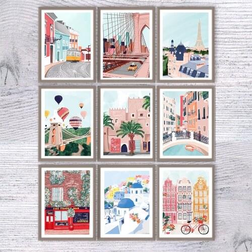 St. Petersburg New York Paris Ireland City Landscape Canvas Painting Nordic Cartoon Posters And Prints Aesthetic Room Decor