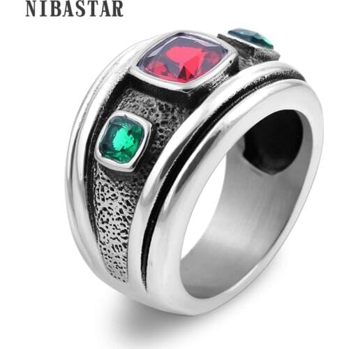 Vintage Untique Silver Plated Stainless Steel Ring With 3 Precious Cubic Zirconia Crystal Retro Rings For Women Size 6,7,8,9