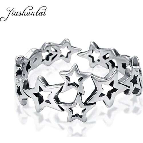 JIASHUNTAI Trendy Real 925 Silver Star Finger Rings for Women Wedding Jewelry Handmade Thai Silver Jewelry Open Ring For Lover