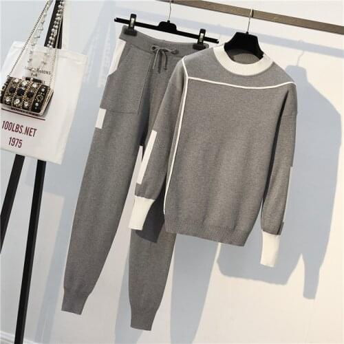 Plus size Womens Sets new Pullover knit sweater Knit pants 2 piece outfits for women Winter women sweater Pants suit 2 piece se