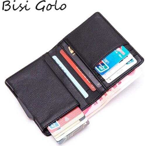 BISI GORO 2021 New PU Leather RFID Fashion Wallet Aluminum Box High Quality Multifunctional Business Card Case Pop Up Holders