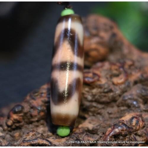 LKbrother Talisman Treasure Energy Power Tibetan Old Oily Agate Patina Double Tiger Tooth dZi Bead Amulet 3A UPD0804A2