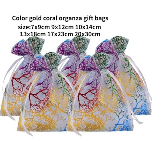 Multi-size Bronzing Coral Yarn Bag Drawable Organza Jewelry Bags Wedding Supplies Candy Bags Gifts Pouches Festival Decoration