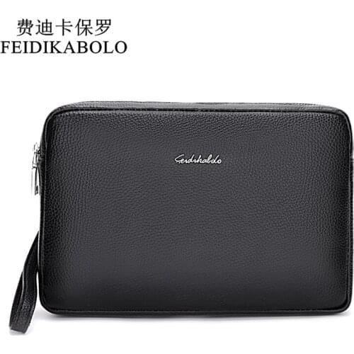 FEIDIKABOLO Classic Clutch Wallets Men Genuine Leather Long Purses 100% Cowhide Male Purse Business Large Capacity Zipper Wallet