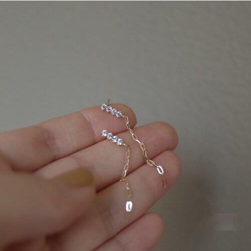 New Fashion Minimalist Zircon Tassel Earrings High Sense Checkered Chain Design Sense Earrings Simple Couple Wedding Jewelry