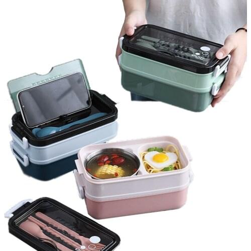 New Microwave Lunch Box Lunch Bag Double-layer Bento Box Heating Lunch Container Kids School Office Food Storage Container