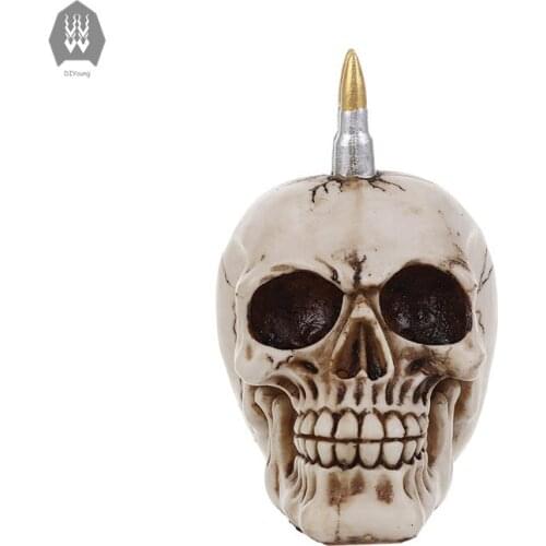 Resin Skeleton Head Demon Bullet Hair Punk Skull Statue Halloween Figurine Mohican Skull Decorative Craft Sculpture