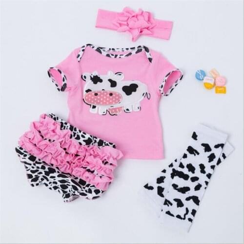 Retail 2018 Baby Clothing Sets 4Pcs/set Baby Girls Clothes Infant Costumes Cow Print T-Shirt+PP pants+Socks+Headband