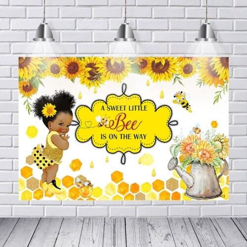 Sweet Little Honey Bee Backdrop Newborn Party Decorations for Girls Sunflower Baby Shower Background Photocall Studio