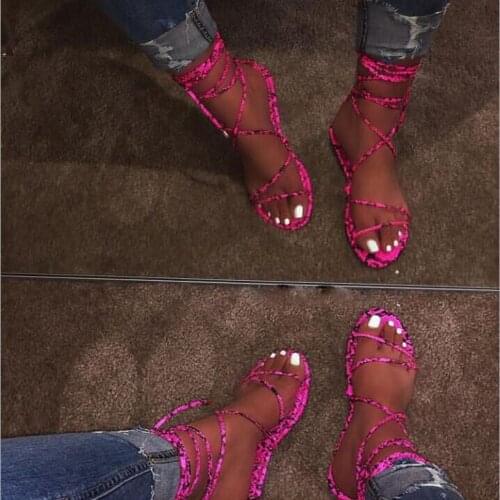 Gladiator Sandals Women Ankle Strap Falt Sandlas Female Pink Shoes 2020 New Summer Casual Outdoor Ladies Slippers Scarpe Donna