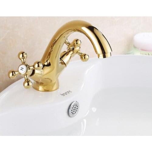 Vidric Bathroom golden dual handle taps washbasin sink faucets hot and cold water mixer faucet
