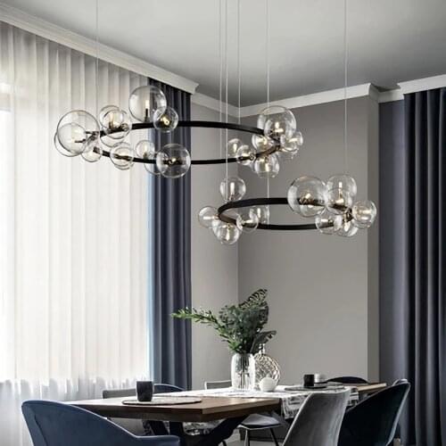 Modern LED Chandelier Ring Glass Ball Nordic Style Living Dining Room Kitchen Study Gloss Home Design Interior Decoration Lamps