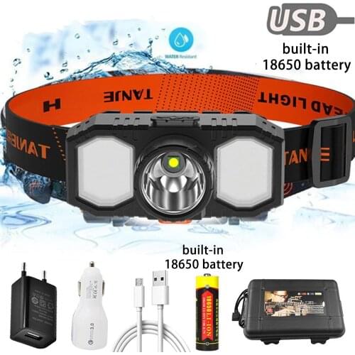LED Headlamp USB Rechargeable Camping Lantern 18650 Battery 3 Mode XPE Headlight for Outdoor Hiking Running Fishing