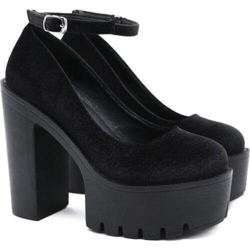 Women Suede platform High Heels Shoes Woman Thin Heels Ladies Sexy Pumps Ladies Buckle Strap Female Fashion Black Shoes Large