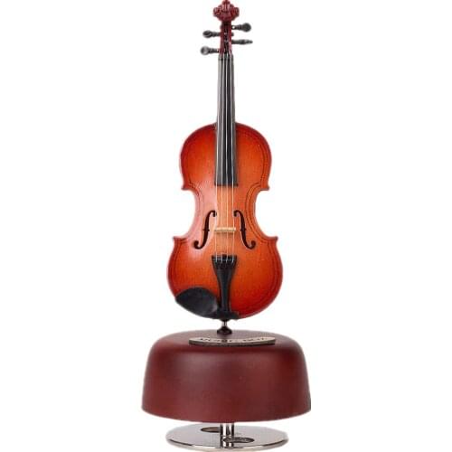 Rotating Violin Music Box Delicate Rotatable Exquisite Violin Adornment Mini Violin Decor Instrument Adorn for Office Cafe Bar