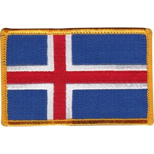 Embroidered Iceland Flag Badge Custom Embroidered Labels Twill with Flat Broder and Iron On Backing Accept Custom and MOQ50pcs