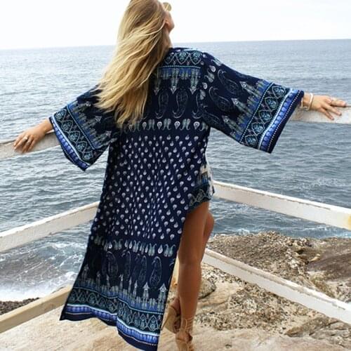 TEELYNN women Cardigan Boho blouse shirt 2020 rayon floral print flare sleeve robe summer blouses beach wear Gypsy blouse Blusa