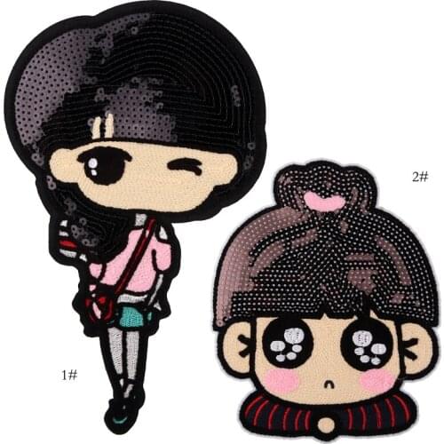 1Pc Big Embroidered Sequins Patches Cartoon Girl Transfers for Clothing DIY Jeans Accessories Motif fashion appliqu