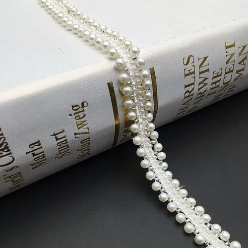 1Yard White/Black Vintage Pearl Beaded Lace Trimming Tape DIY Lace Fabric Ribbon For Wedding Garment Headdress Hats Accessories