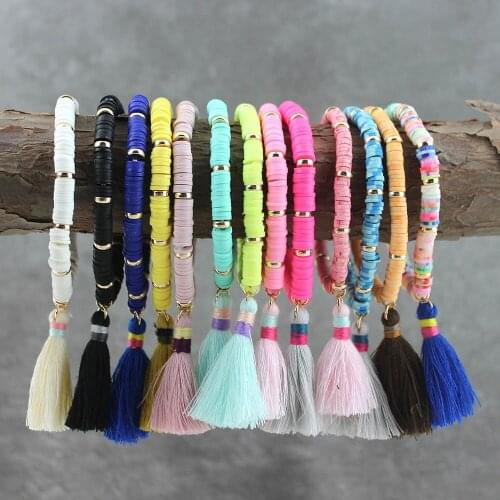 2021 Bohemia style Handmade Cotton Tassel Soft clay Chain Bangle Bracelet Charm Simple Fashion Jewelry