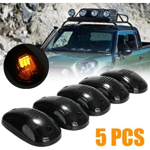 5pcs 12V Smoked Lens Amber Yellow LED Cab Marker Clearance Light Roof Top Running Decorative Light For Truck SUV 4x4