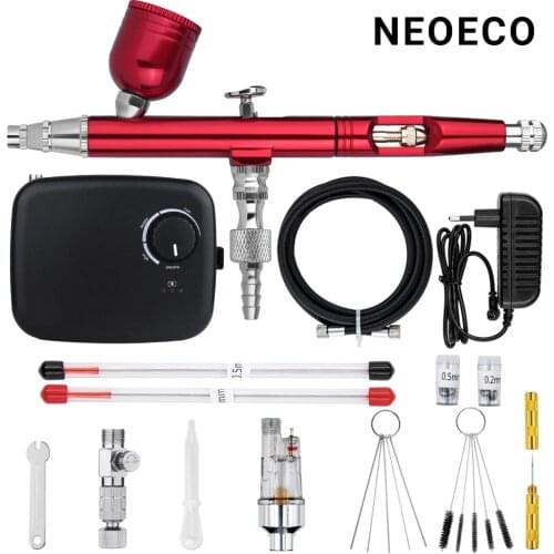 Dual-Action Airbrush With Mini Stepless Air Compressor Kit 0.3mm Air Brush Spray Gun Cleaning Tool for Makeup Nail Paint