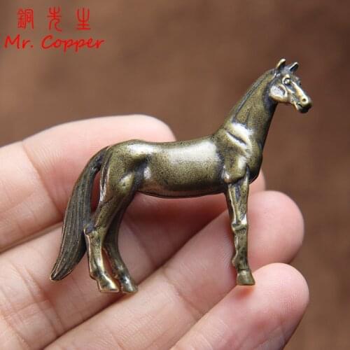 Antique Bronze Horse Statue Desk Decorations Solid Copper Micro-Carving Zodiac Horse Figurines Ornaments Home Decor Accessories