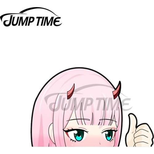 Jump Time 13 x 8.9cm For Zero Two Peeker Darling Anime Car Stickers Windows Decal Trunk Air Conditioner Graphics Vinyl Car Wrap