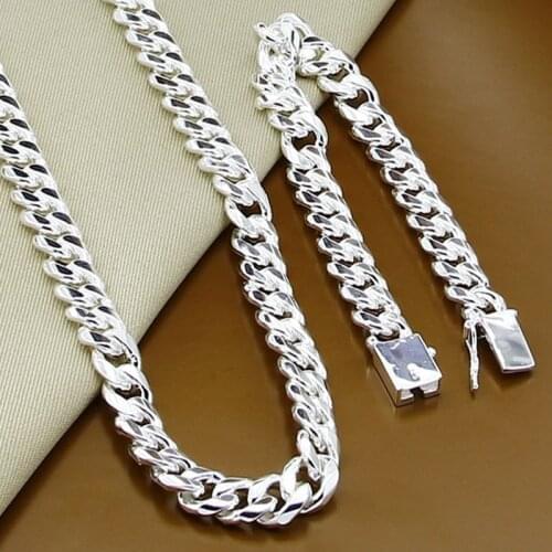High Quality Men Jewelry Sets 925 Sterling Silver 10MM 20''24'' 50cm 60cm Link Chain Necklace Bracelet Sets For Male