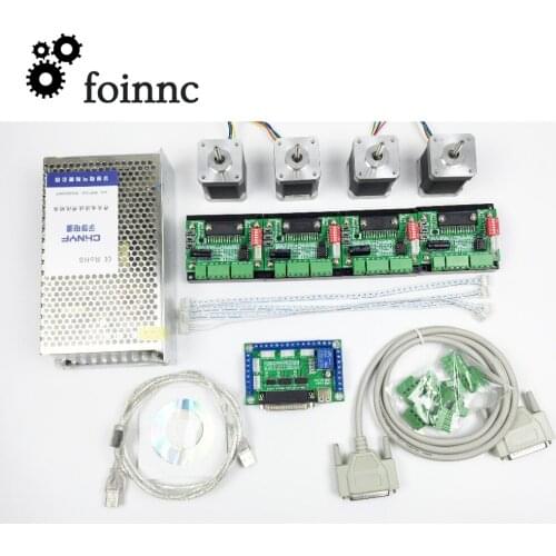 CNC mach3 USB 4Axis Kit, 1pcs 5Axis Interface Board+4pcs Stepper Motor Driver+4pcs Nema17 Stepper Motor+1pcs 240W Power Supply