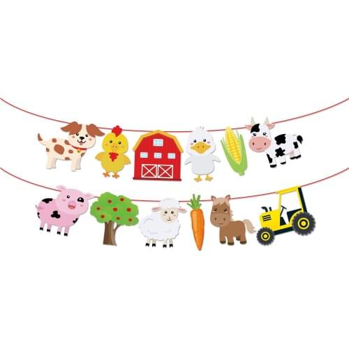 Baby Shower Farm Party Decorations Kids Birthday Parties Favors Cartoon Farm Animals Wall Hanging Bunting Banner Party Supplies