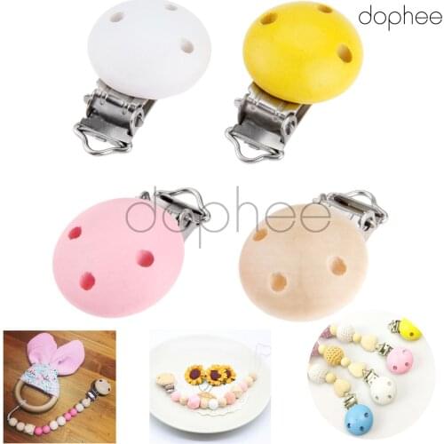 Dophee 50pcs Multi-Color Natural Wooden Baby Pacifier Clips Cute Round Nipple Clasps Soother For Baby Teether Toy