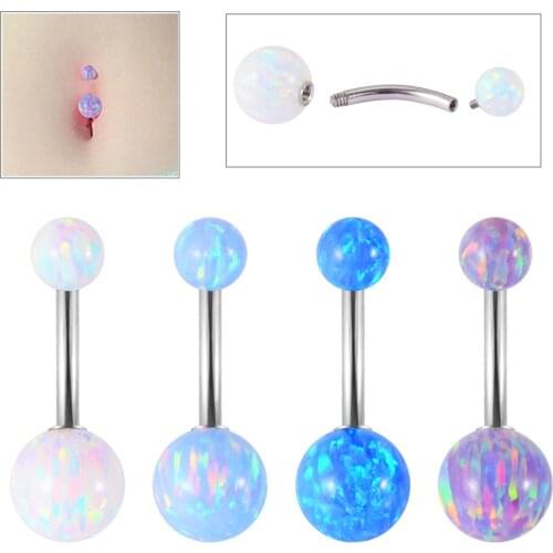 Dreamlee 1Pc Opal Ball Navel Piercing Belly Button Ring 14g Surgical Steel Curved Barbell Earring Ombligo Jewelry for Women