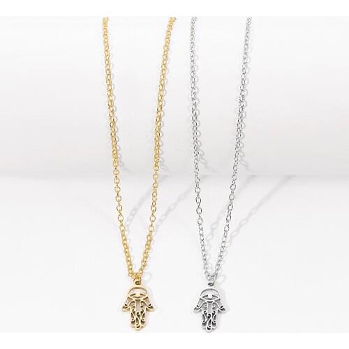 Hamsa Hand Necklace For Women Collares Arabic stainless steel Hand of Fatima Pendant Necklaces for women