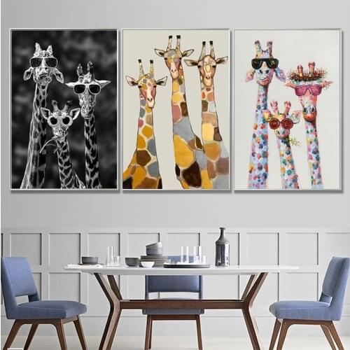 Funny animal canvas painting colorful giraffe with glasses posters and prints wall art print canvas home decor childrens gifts