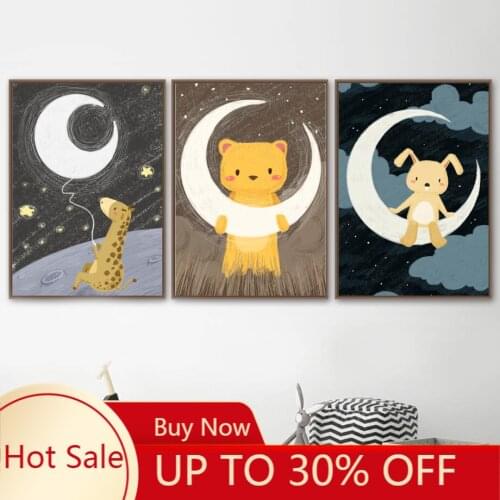 Canvas Painting Giraffe Bear Rabbit Star Moon Cloud Nursery Wall Art Nordic Posters poster decorations 2021 Room Decor