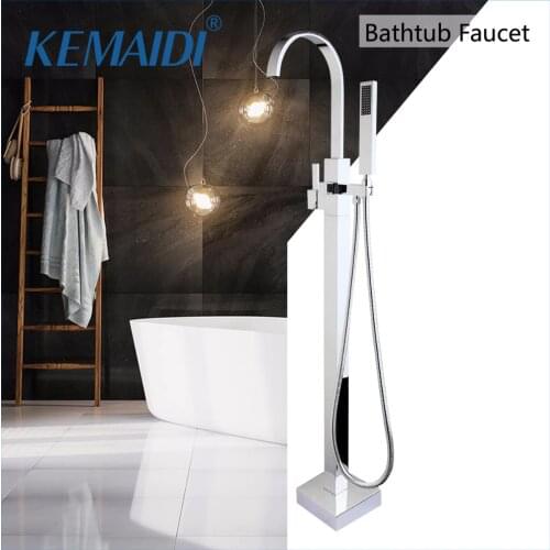 KEMAIDI Bathroom Shower With Hand Shower Single Handle Floor Stand Bathtub Tap Shower Mixer Faucet Set