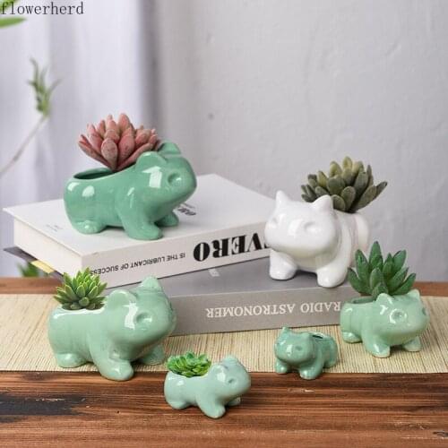 Ceramic Succulent Flower Pot Cute Animal Green Plants Flower Pot with Hole for Dropshipping Small Pot Pots for Plants