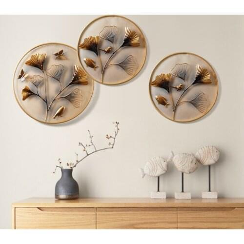 Chinese Wrought Iron Restaurant Ginkgo Leaf Pendant Wall Hanging Ornaments Crafts Decor Home Livingroom Sofa Background Murals