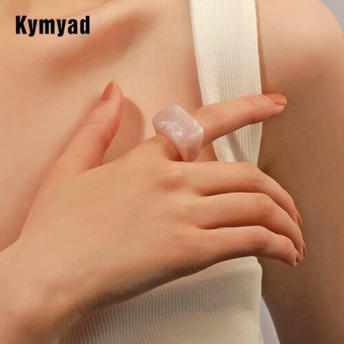 Kymyad Colorful Trendy Acrylic Resin Rings For Women Bijoux Femme Smooth Ring Jewelry Hip Hop Rock Finger Rings