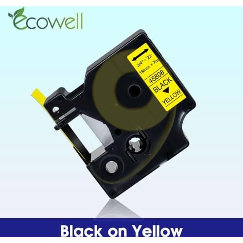 Ecowell 19mm Black on Yellow 45808 for Dymo D1 label tape 45808 printer ribbon for Dymo LabelManager LM360D LM420P LM500TS LM300