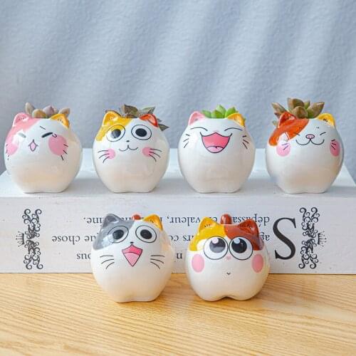 Cartoon Cat Flower Pot Mini Cute Animal Meat Small Pot Gardening Foreign Trade Lovely Cat Combination Ceramics Planter Stand