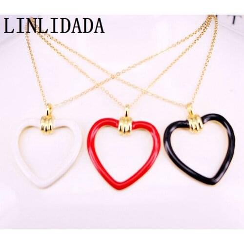 Trendy 10Pcs White/Red/Black Color Enamel Heart Shape Pendant Necklace For Women Gift