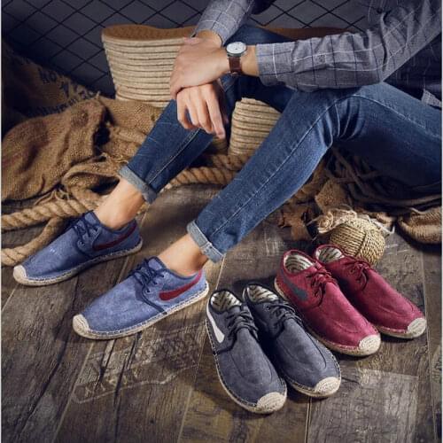 Male Espadrilles loafers Drving Flat shoes Zapatos mujer Embroidery Casual Shoes men lace up Fisherman Canvas Shoes LA-72