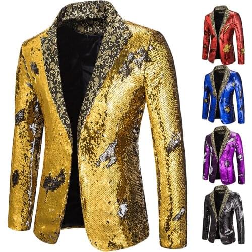 Men Suit Jacket New Two-color Sequin Suit Stage Performance Suit Nightclub Bar DJ Singer Suit